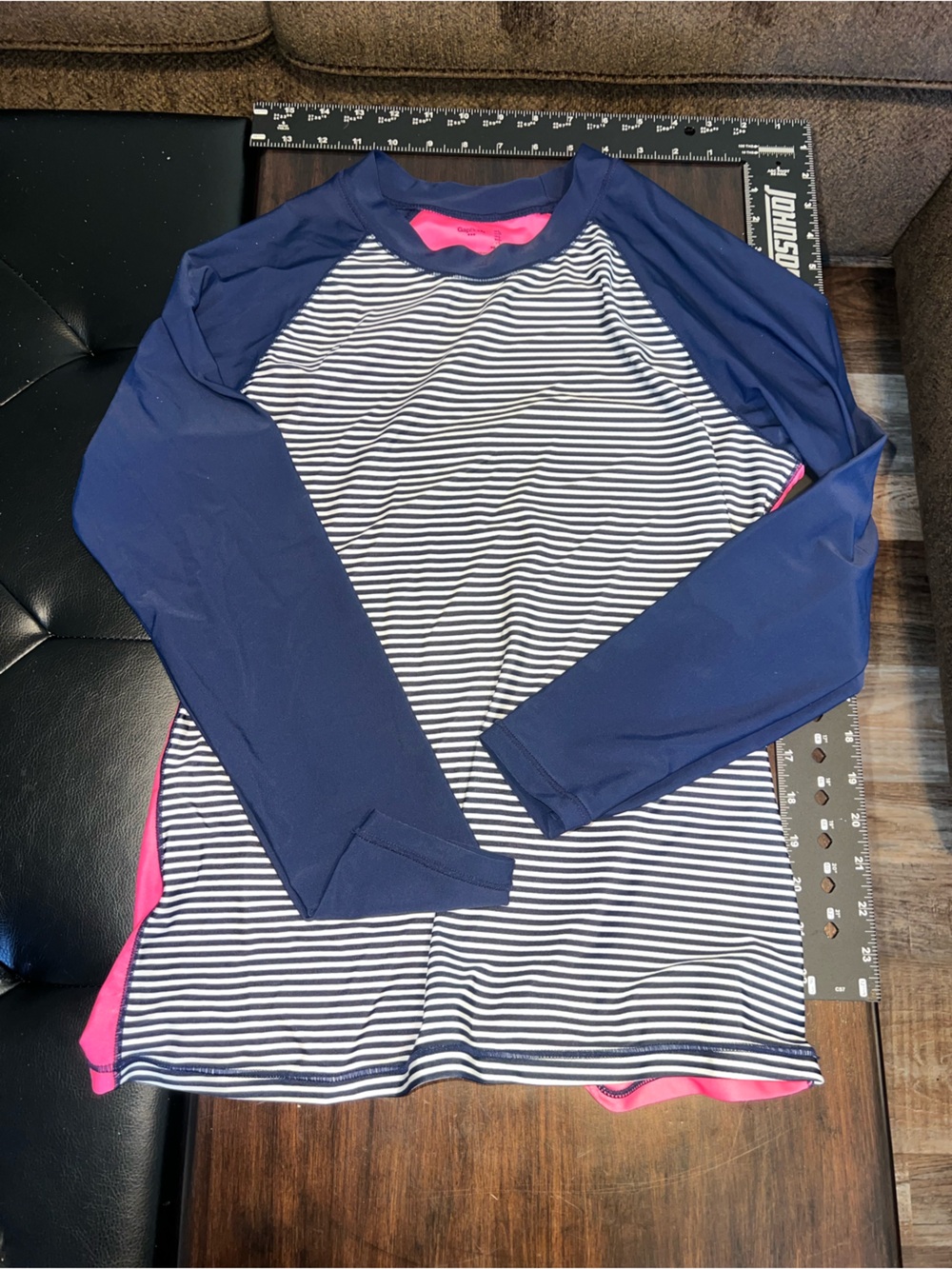 GAP Navy & White Striped Long Sleeve Swim Coverup with Pink Trim Rash Guard, UPF